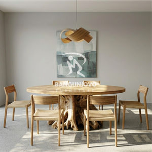 Dining <b>table</b> set with teak root <b>legs</b> and solid top combined with chairs for dining room, hotel, villa, restaurant - Product Image 1