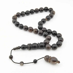 Tasbih de qualité supérieure à 33 perles rondes de 10 mm et 12 mm en corne de buffle, fait main, toucher réel, objet d'art de collection, prière musulmane MN EXPORTS - Product Image 1