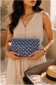 Juego de 3 Bolsas Acolchadas de Lujo Personalizadas, Bolsa de Aseo de Algodón Jaipur con Estampado de Bloques, Organizador de Maquillaje, Estuche de Cosméticos, Kit de Viaje para Mujer - Product Image 3