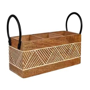 Natural Wooden Cutlery Holder <b>Tabletop</b> Decor Cutlery Organizer Caddy Holder for Dining Table Spoons Forks Knives Holders - Product Image 2