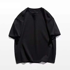 T-shirt en coton noir surdimensionné pour homme, manches courtes, col rond, jersey décontracté, couleur unie, coupe ample, longueur normale - Product Image 1