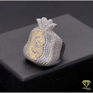 Anillo de Plata 925 de Primera Calidad con Diamante Cultivado en Laboratorio, Diseño de Dólar con Piedra Brillante, para Revendedores de Joyería - Product Image 2