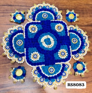 Tapis Rangoli carré traditionnel en organza fait main de Jaipur, supports pour Diya, réutilisable, décoration de sol pour Diwali, Pooja, maison et festivals - Product Image 1