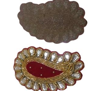 Golden Zari Paisley <b>Applique</b> Patch Handcrafted Embroidered for Mango Motif Saree Ethnic Wedding Decor Fabric Heart Stones Decor - Product Image 1