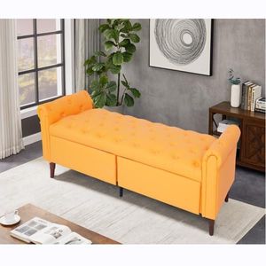 Multifunctional Orange Sofa Stool with PU Leather Armrests for Living Room Storage - Product Image 2