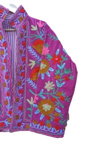 Veste tissée artisanale A2ZCraft en velours d'été avec broderie Suzani, col rond, boutons recouverts, respirante, pour l'automne et l'hiver, 100% coton - Product Image 3