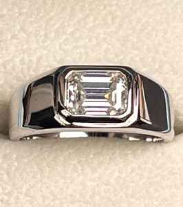 แหวนมอสซาไนต์ทรงเอเมอรัลด์สำหรับผู้ชาย เงินแท้ 925 แหวนแบบเซ็ตขอบเพชร แหวนตราประทับสุดหรู แหวนแต่งงาน - Product Image 2