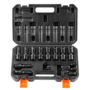 Set di Chiavi a Bussola a Impatto Girevoli a 360°, 14 Pezzi, 3/8" e 14mm-19mm, Universali, Metriche, Profonde, a 6 Punte, in Acciaio Legato Cr-Mo per Riparazione Auto - Product Image 1