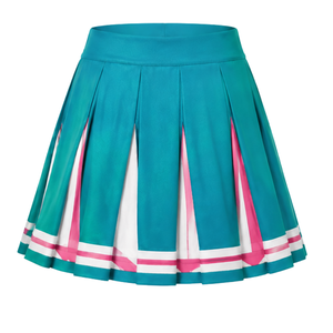 Jupe plissée bleu sarcelle pour cheerleading avec bordure rayée rose et blanche, uniforme de performance athlétique pour femmes et filles, tenue d'équipe - Product Image 2