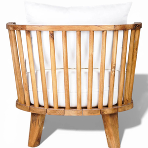 Patio <b>Sun</b> Lounger <b>Bed</b> Crafted from Solid Teak Wood with White <b>Cushion</b> Scandinavian Garden Lounge Seat - Product Image 4