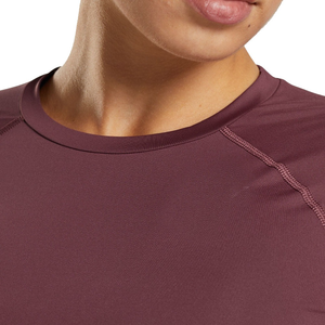 Vêtements de sport haut de gamme pour femmes, couleur bordeaux, manches raglan en spandex, col rond en coton, manches longues - Product Image 5