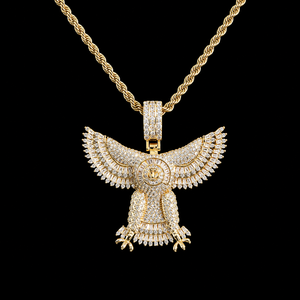 Pendentif Aigle Personnalisé Plaqué Or 14K avec Diamant Moissanite Taille Ronde Style Hip Hop pour Homme, Chaîne en Acier Inoxydable - Product Image 3