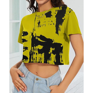 Ladies Casual Oversized <b>Crop</b> Tee Cotton Loose Fit Drop Shoulder Plain Streetwear Custom Print Summer <b>Top</b> - Product Image 2