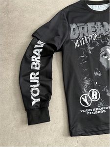 Men's Letter Graphic Tees Crew Neck Long Sleeve 2 in 1 T Shirt Tops Streetwear - Product Image 3