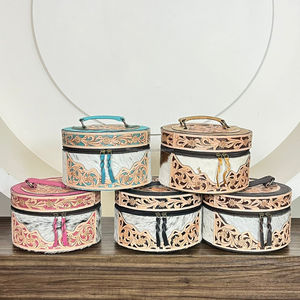 Western Cowhide Jewelry <b>Box</b> Set Floral Design 2026 Hand Tooled Leather Makeup Organizer Travel Vanity Case <b>Gift</b> Storage <b>Box</b> Set - Product Image 4