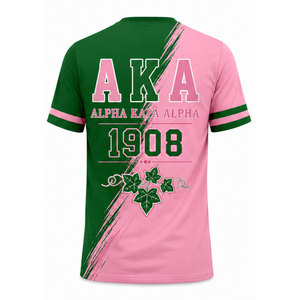 Camisetas Alpha AKA, Camiseta Rosa de Manga Corta con Ribete Verde y Diseño de Escudo, Ropa Casual para Hombre - Product Image 6