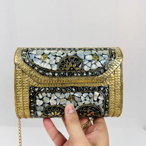 Bolso de Mano Tipo Clutch de Aluminio Chapado en Oro, Estilo Vintage, Mosaico Antiguo, Hecho a Mano, Pulido, con Piedras Decorativas, Moderno y Elegante - Product Image 2