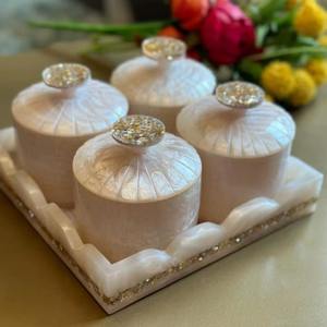 Pot décoratif moderne en résine avec couvercle, fait main, pour rangement cuisine, salle de bain, thé, café, bonbons - Product Image 5