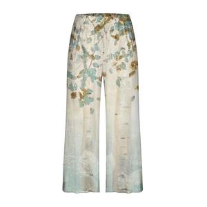 Pantalon de pyjama décontracté d'été pour femme, taille mi-haute, coupe ample, jambe large, imprimé floral, en satin respirant, longueur intégrale, avec élastique - Product Image 3