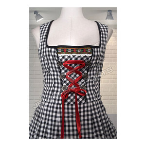 ชุดเดรส Dirndl ผ้าฝ้ายลายตารางและผ้าซาตินสีตัดกันสไตล์ Oktoberfest ใหม่ ชุดเดรสลูกไม้สำหรับผู้หญิง ชุดคอสตูมไซส์ใหญ่ - Product Image 3