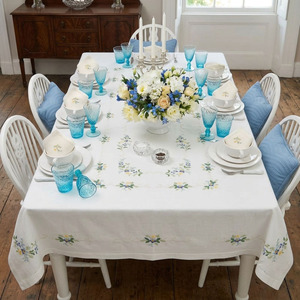 Wholesale Customized Modern White Cotton Embroidered Pretty Floral <b>Tablecloth</b> Durable Washable Full Sizes Hemstitch Table Covers - Product Image 4