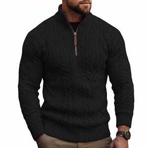 Pull en maille pour homme à col montant zippé, en laine et acrylique, épais, anti-boulochage, à manches longues, couleur unie, idéal pour l'hiver - Product Image 3