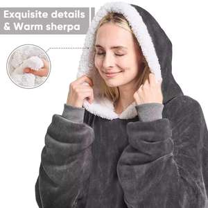 Hoodie couverture d'hiver surdimensionné avec manches, en polaire, à carreaux, pour femme, avec poches - Product Image 6