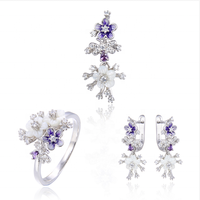 Set Perhiasan Elegan Liontin Bunga Zirkon & Cincin Perak Sterling 925 Berlapis Emas untuk Hadiah Pesta Pertunangan