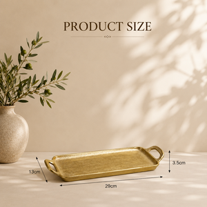 Bandeja de Servir de Aluminio con Acabado Dorado de Lujo, Superficie Texturizada, Diseño de Doble Asa, Elegante Plato Rectangular para Eventos en el Hogar - Product Image 2