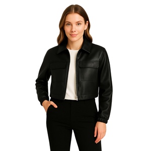Chaqueta de Cuero Casual para Mujer con Manga Larga, Cuello Solapa, Cierre de Cremallera y Bolsillos Laterales, Precio al por Mayor con MOQ Bajo - Product Image 1
