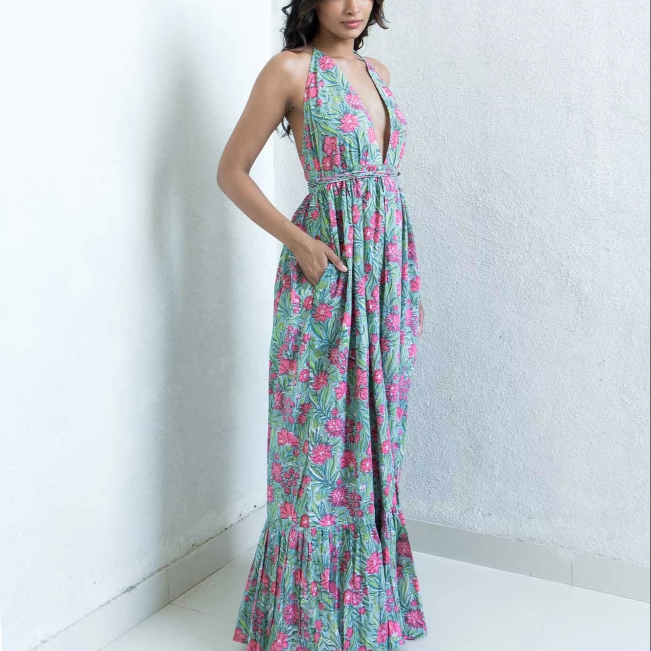 slim fit dress slacks Flare Sleeve Hawaiian Rayon Dress - Hibisucus and Plumeria in Navy 286