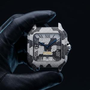 Reloj Cuadrado de Lujo con Camuflaje, Movimiento Mecánico, Acero Inoxidable, Correa de 20 mm, Negro, Blanco, Gris, Dos Tonos, Corte Brillante VS1 - Product Image 2