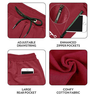 Pantalon de jogging droit en toile respirante et légère pour homme, taille élastique rouge, poches latérales, fermeture demi-fermeture, tricoté - Product Image 5