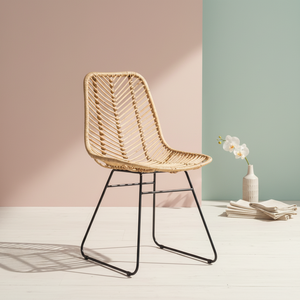 Chaise de salle à manger moderne minimaliste en rotin naturel avec pieds en métal industriel, siège en osier pour café, salon, restaurant, cuisine - Product Image 6