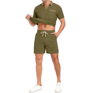 Conjunto Deportivo Informal para Hombre, Ropa de Verano, Camisetas y Pantalones Cortos, Trajes para Correr y Trotar, Diseño y Logotipo Personalizados, Camiseta con Cuello Alto y Pantalones Cortos - Product Image 5