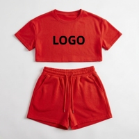 Ensemble deux pièces de sport d'été pour femmes 2024 avec logo personnalisé, débardeur court à manches courtes, t-shirt à manches courtes, short uni, 100% coton