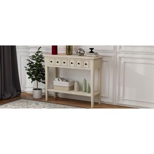 Consolle TREXM leggera abbronzatura rustica con mensola aperta e gambe in legno di gomma per ingressi salotti corridoi - Product Image 6