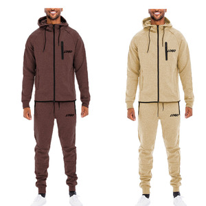 Trendy Men's Casual Custom Logo Knitted Tracksuit Zip Hoodie and Sporty <b>Sweatpants</b> <b>Set</b> with Embroidered Logo for Winter Sports - Product Image 1