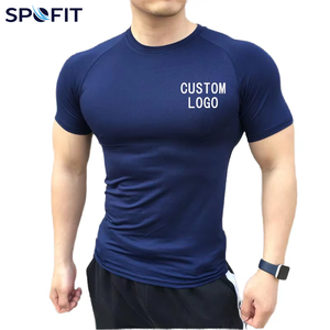 เสื้อรัดกล้ามเนื้อผู้ชายสีน้ำเงินกรมท่า แขนสั้น โพลีเอสเตอร์ แห้งเร็ว พิมพ์ลายด้านหน้า ออกแบบโลโก้ได้ตามต้องการ สำหรับผู้ใหญ่ เหมาะสำหรับเล่นกีฬา - Product Image 5