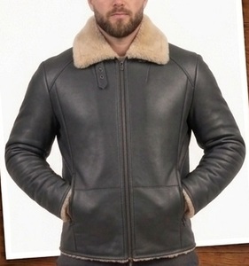 Veste bomber d'hiver pour homme en cuir d'agneau véritable, style vintage, respirante, écologique, avec doublure en fausse fourrure - Product Image 2