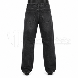 Pantalones Vaqueros Anchos Negros Desgastados para Hombre, Estilo Urbano Informal con Roturas Intensas - Product Image 2