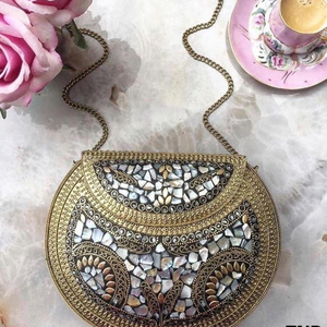 Embellished Beaded Bridal Shoulder <b>Bag</b> Handmade Flower Crystal Evening Purse Custom <b>Wedding</b> Decoration <b>Gift</b> - Product Image 5