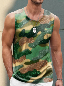 Camisetas sin mangas de cuello alto para hombre, 100% algodón, corte formal, longitud regular, estilo vintage lavado, estampado de leopardo en la parte delantera - Product Image 2
