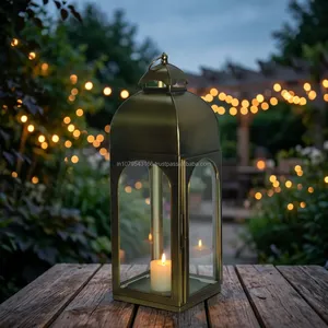 <b>Brass</b> Rectangular <b>Lantern</b> With Glass Panels Durable Home Decoration Candle Holder - Product Image 6