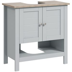 Mobile Bagno Moderno Tradizionale Grigio Sottolavabo con Ripiano Regolabile in Legno, Design a Piedistallo per Hotel e Ospedali - Product Image 1