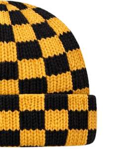 Gorro de Punto Personalizado con Diseño de Tablero de Ajedrez Amarillo y Negro, Gorro de Invierno Cálido con Borde, Gorro de Punto Acrílico Suave, Unisex, Estilo Urbano - Product Image 2