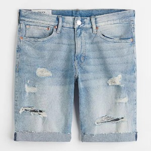 Pantalones Cortos de Mezclilla Tejidos Azules OEM para Hombre, Estilo Casual de Verano, Pierna Ancha, Desgastados, Fabricantes Personalizados, Proveedores Mayoristas de Pakistán, Exportación - Product Image 1
