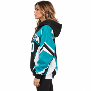 Sudadera con Capucha Personalizada para Mujer, Sudadera con Bloques de Color y Estampado de Letras, Chaqueta con Capucha y Bolsillo para Uso Casual - Product Image 3