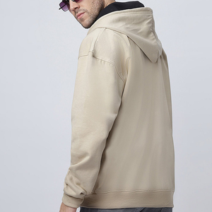 Custom <b>Men</b>’s Beige Full Zip <b>Hoodie</b> with Contrast Black Hood Lining and Split Kangaroo Pockets - Product Image 3