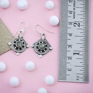 925 Sterling <b>Silver</b> Natural Labradorite <b>Dangle</b> <b>Earrings</b> Handmade Vintage Boho Square Gemstone Drop <b>Earrings</b> for Women - Product Image 4